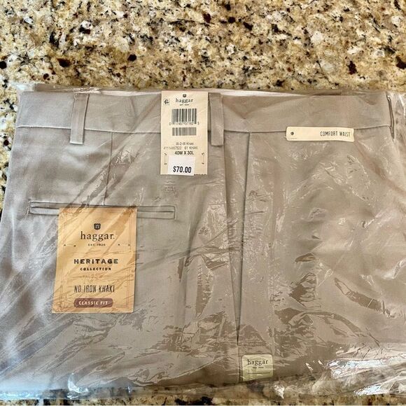 HAGGAR KHAKI PANTS HERITAGE COLLECTION TAN SIZE 40W x 30L NEW IN PLASTIC - Picture 2 of 5